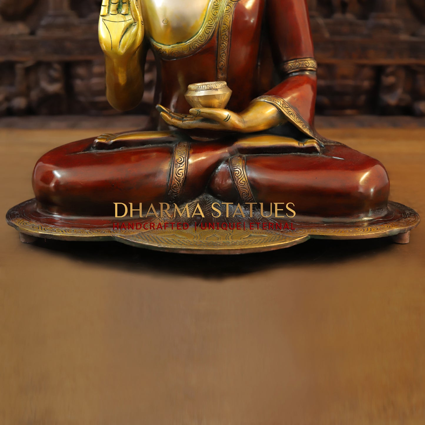 Brass kundal buddha Idol, Red and Gold Finish 19"