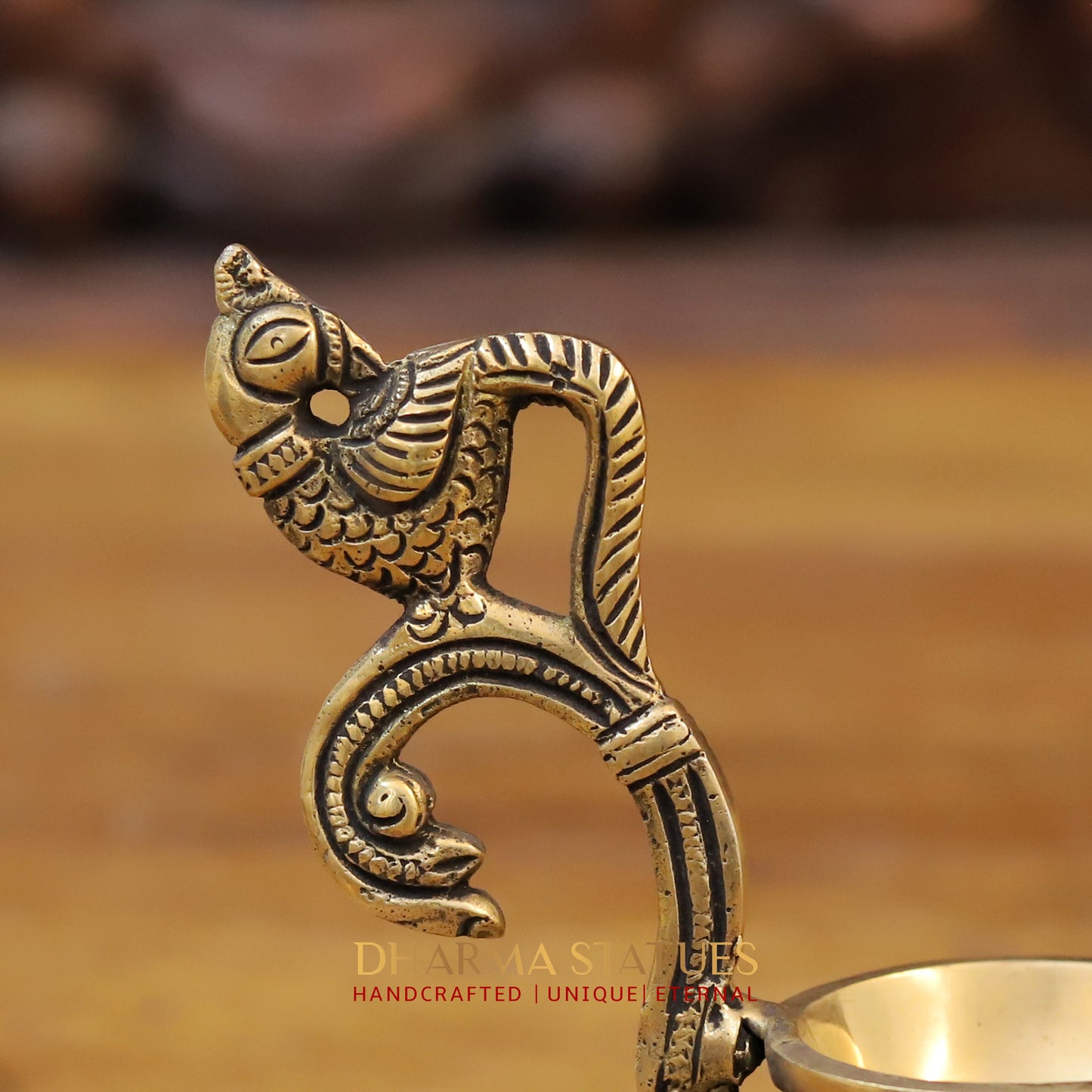 Brass Peacock Handle Diya, Fine Golden Finish 5.5"