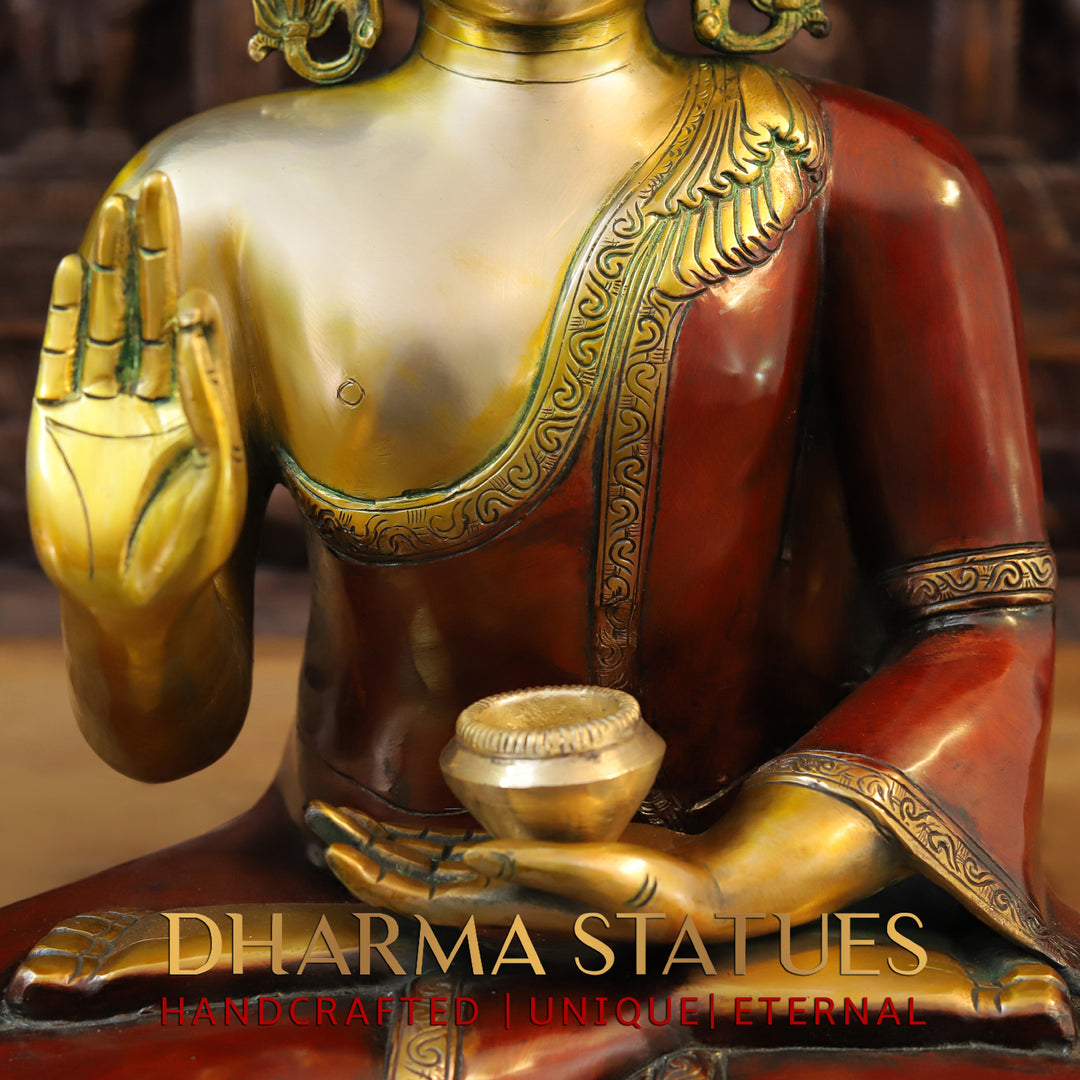 Brass kundal buddha Idol, Red and Gold Finish 19"