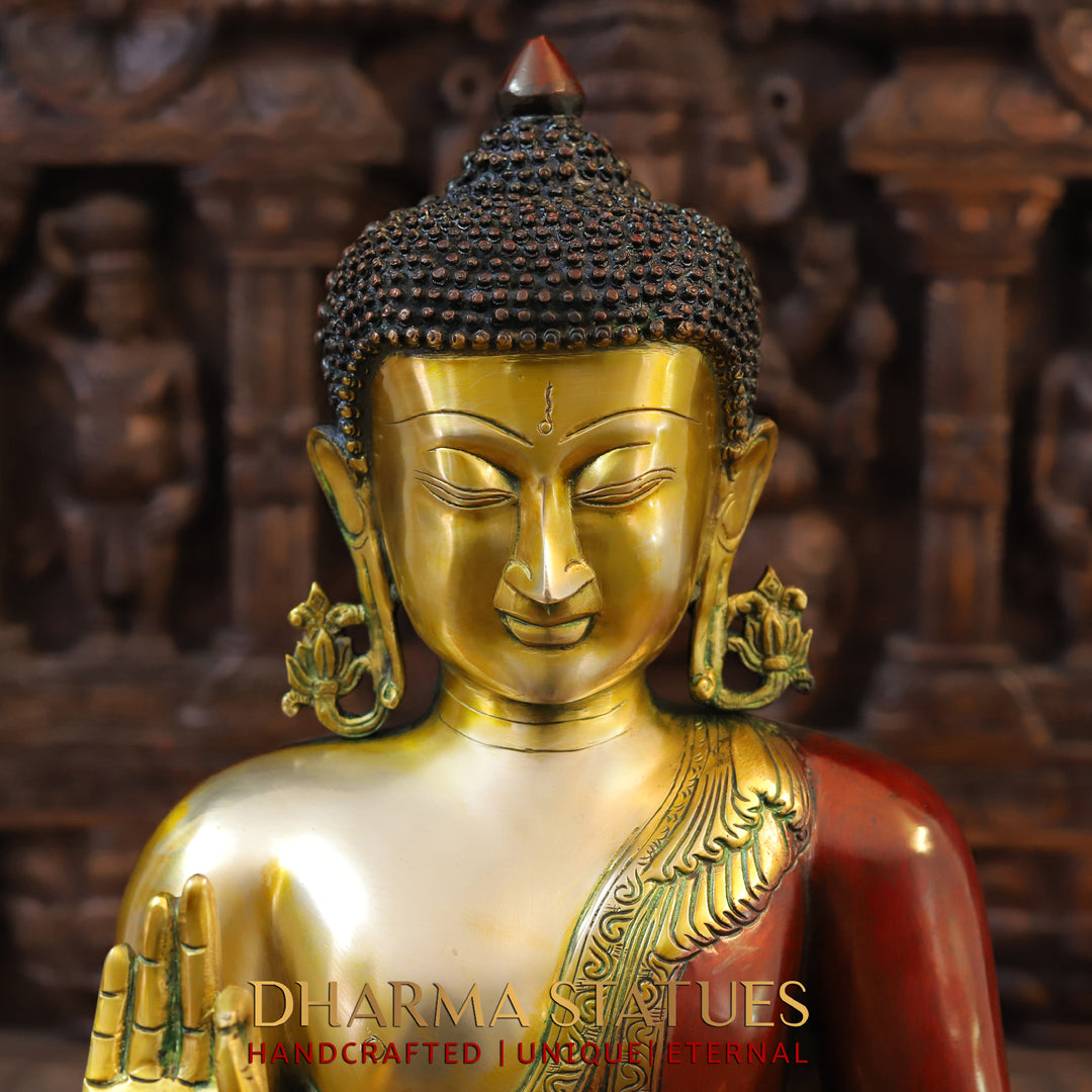 Brass kundal buddha Idol, Red and Gold Finish 19"