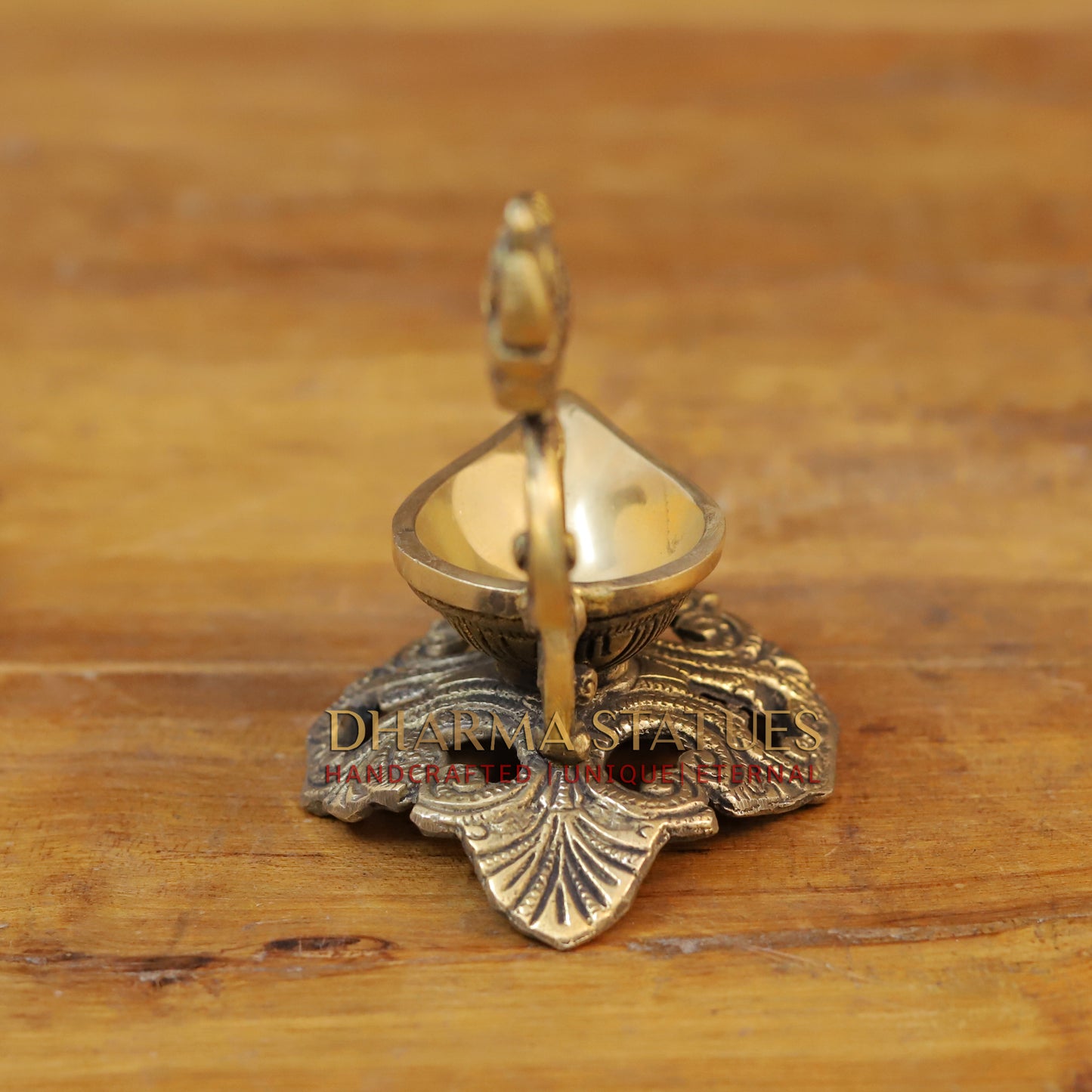 Brass Peacock Handle Diya, Fine Golden Finish 5.5"