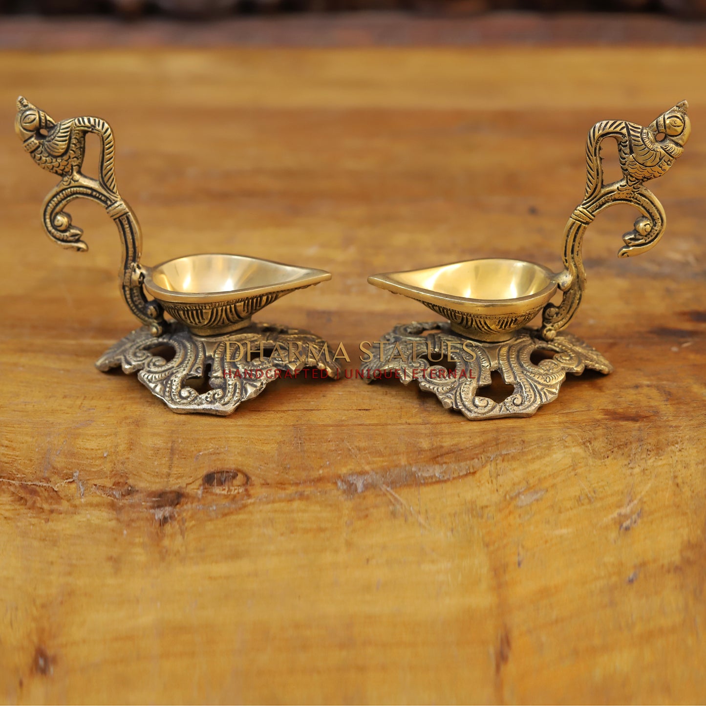 Brass Peacock Handle Diya, Fine Golden Finish 5.5"