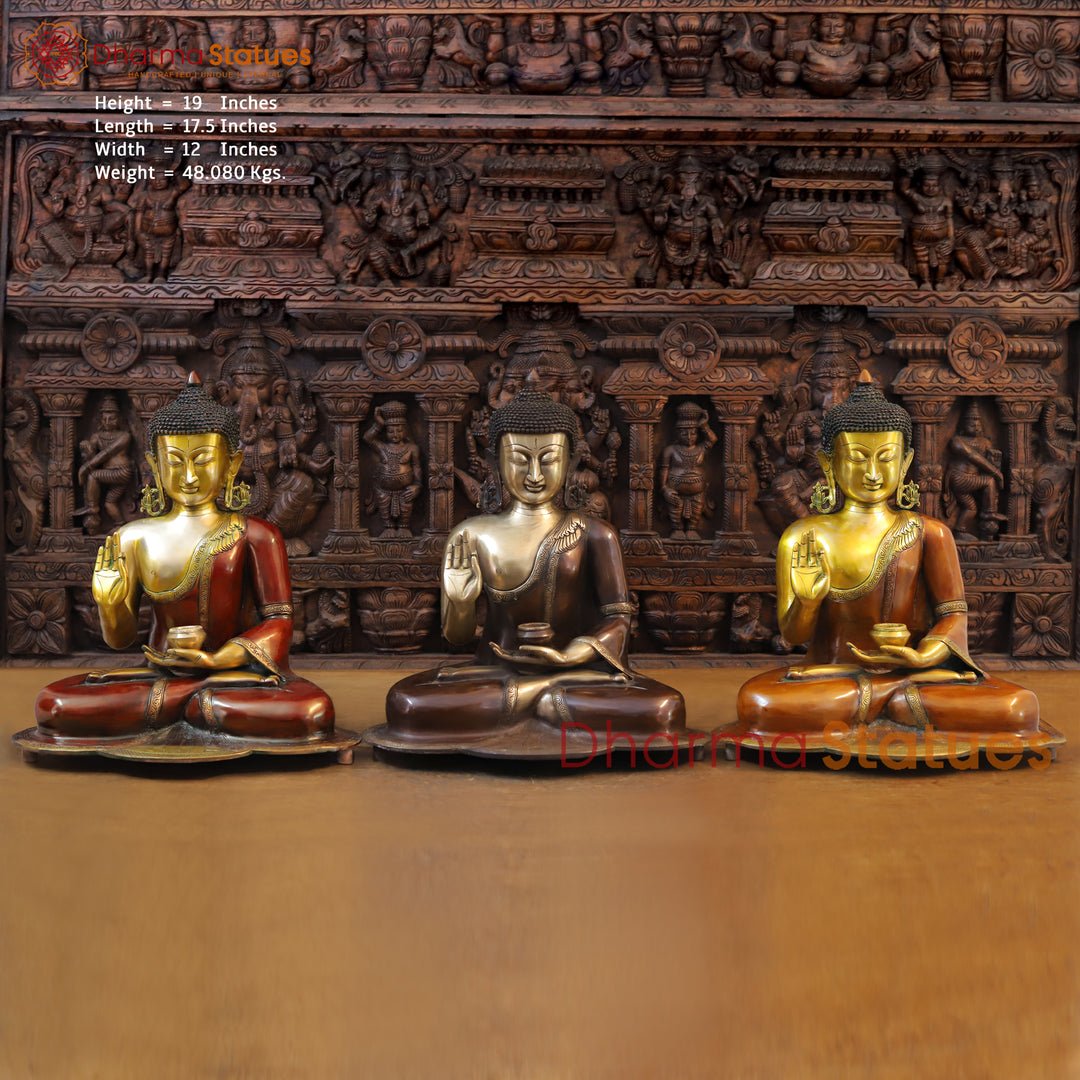 Brass Kundal Buddha Statue, Red and Gold Finish 19"