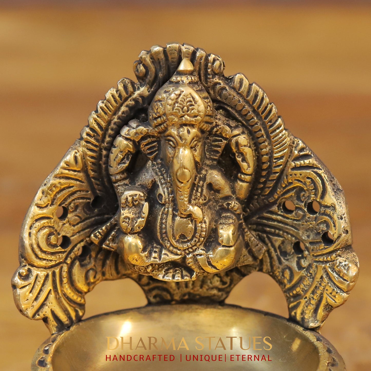 Brass Ganesh Lakshmi Diya, Fine Golden Finish 5.5"