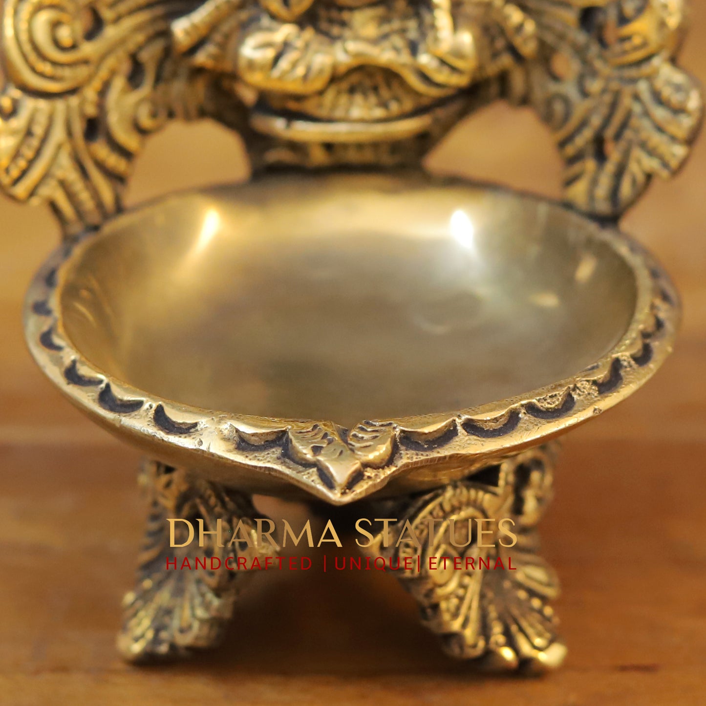 Brass Ganesh Lakshmi Diya, Fine Golden Finish 5.5"