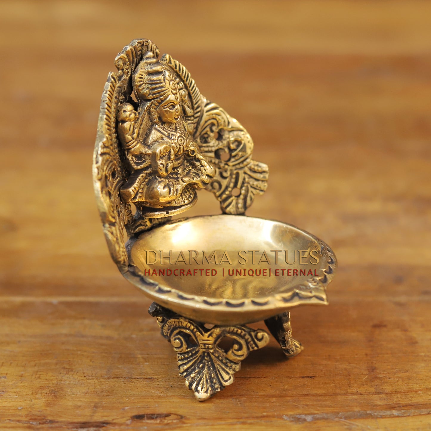 Brass Ganesh Lakshmi Diya, Fine Golden Finish 5.5"