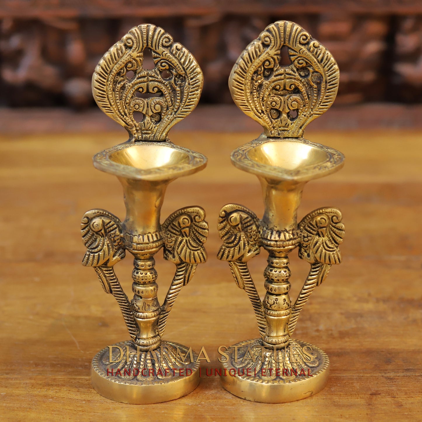 Brass Parrot Lamps, Fine Golden Finish 9"