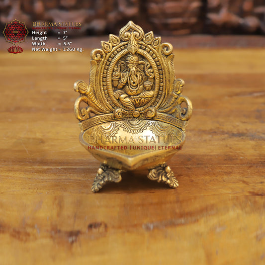 Brass Ganesh Diya, Fine Golden Finish 7"