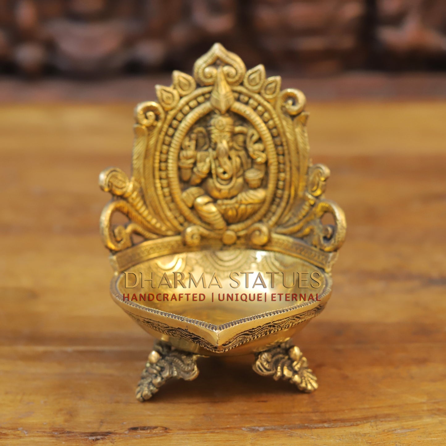 Brass Ganesh Diya, Fine Golden Finish 7"