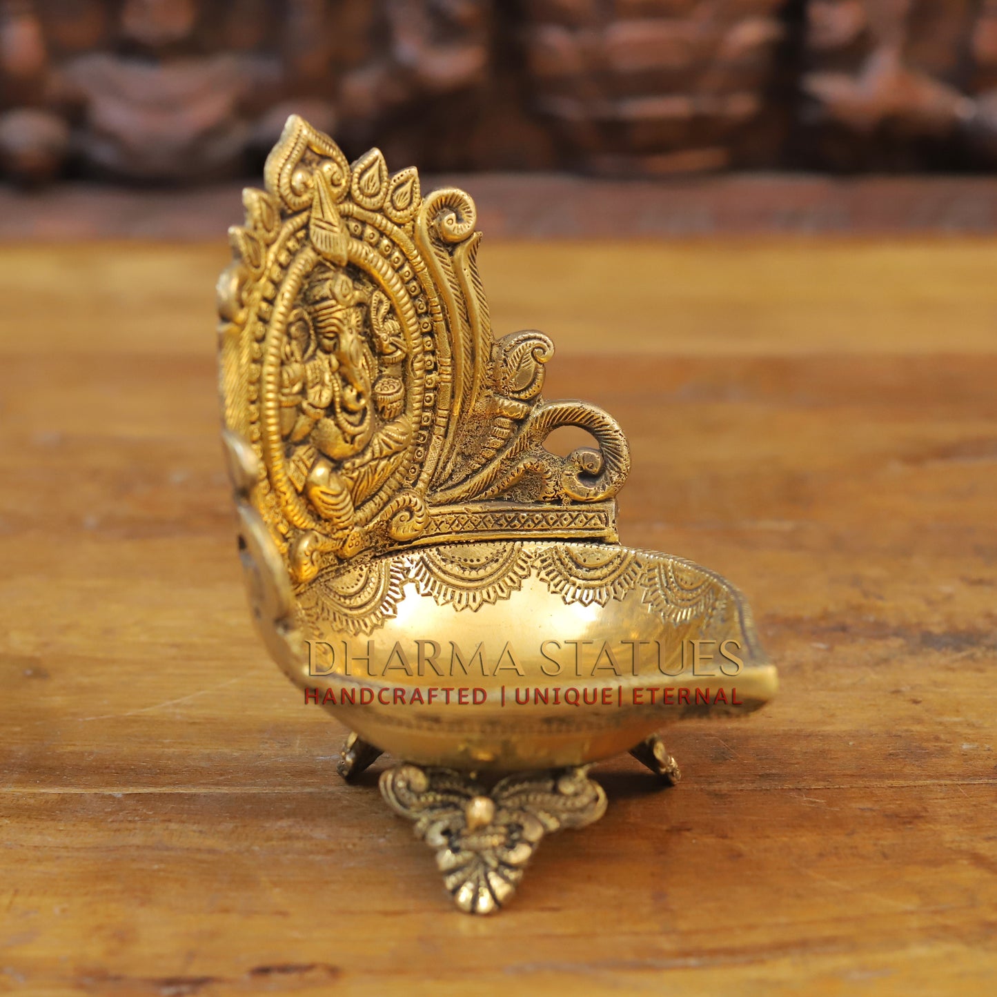 Brass Ganesh Diya, Fine Golden Finish 7"