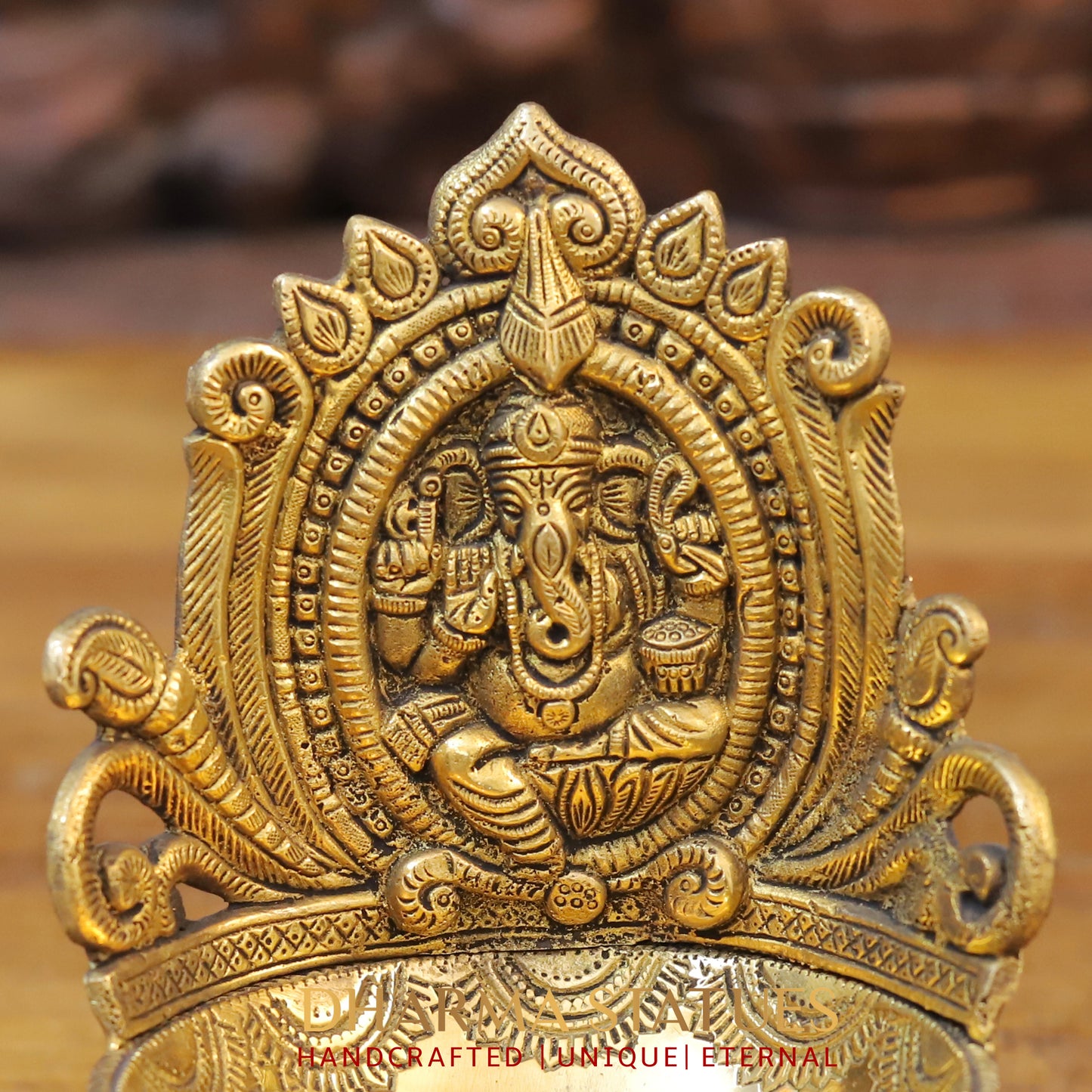 Brass Ganesh Diya, Fine Golden Finish 7"