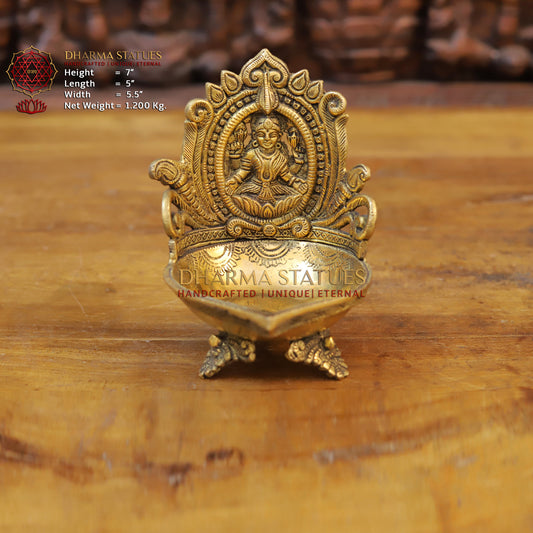 Brass Lakshmi Diya, Fine Golden Finish 7"