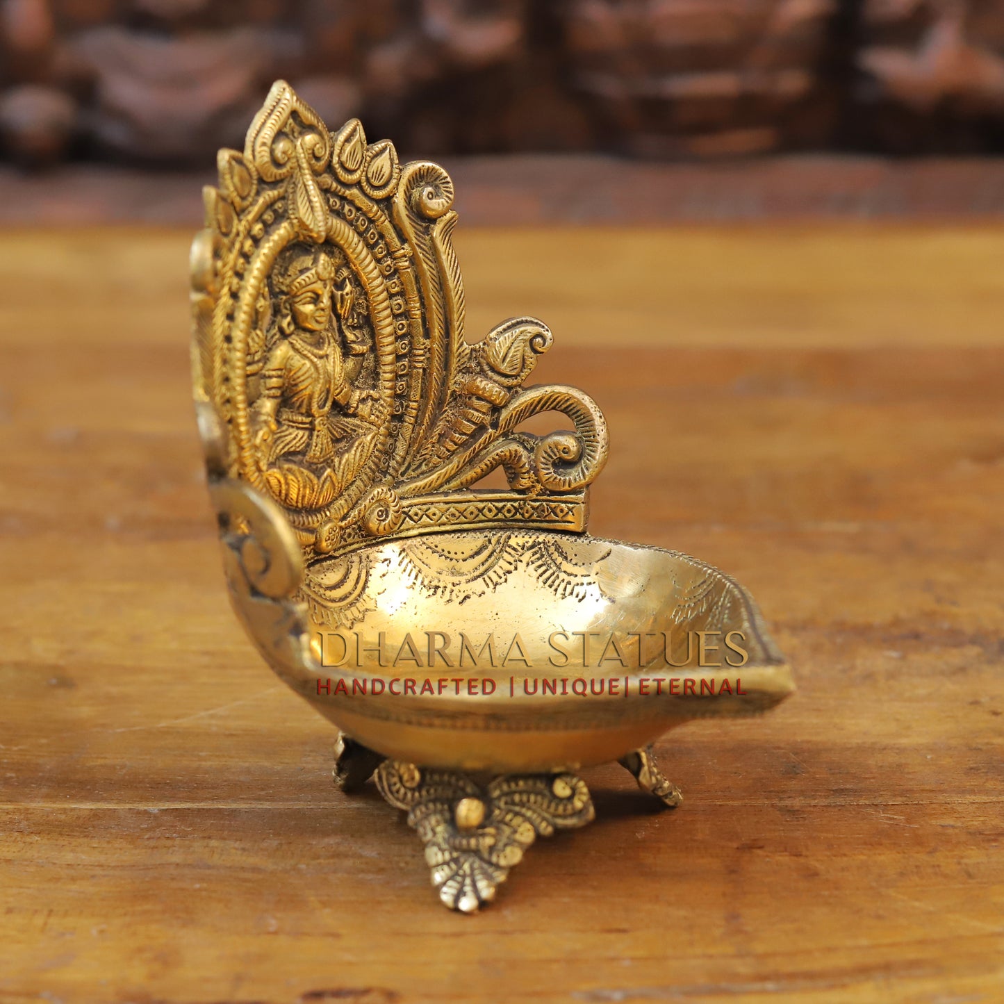 Brass Lakshmi Diya, Fine Golden Finish 7"