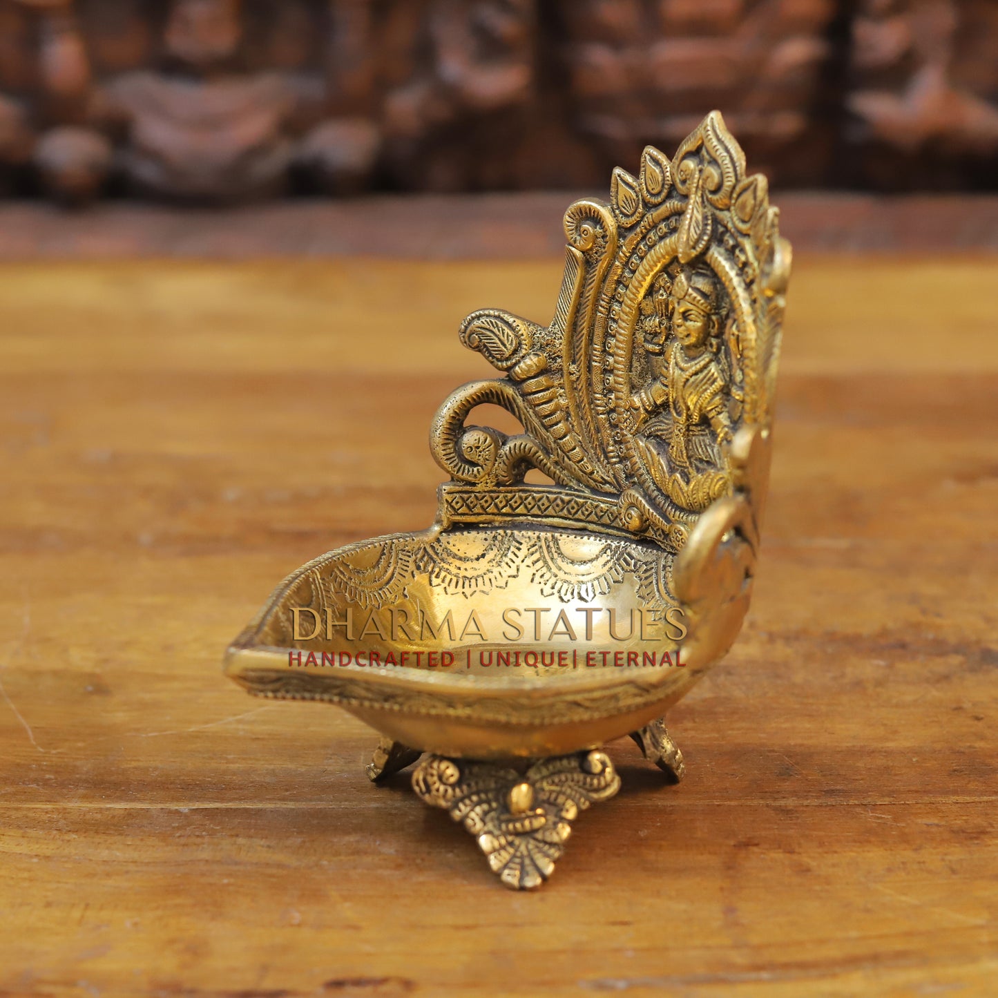 Brass Lakshmi Diya, Fine Golden Finish 7"