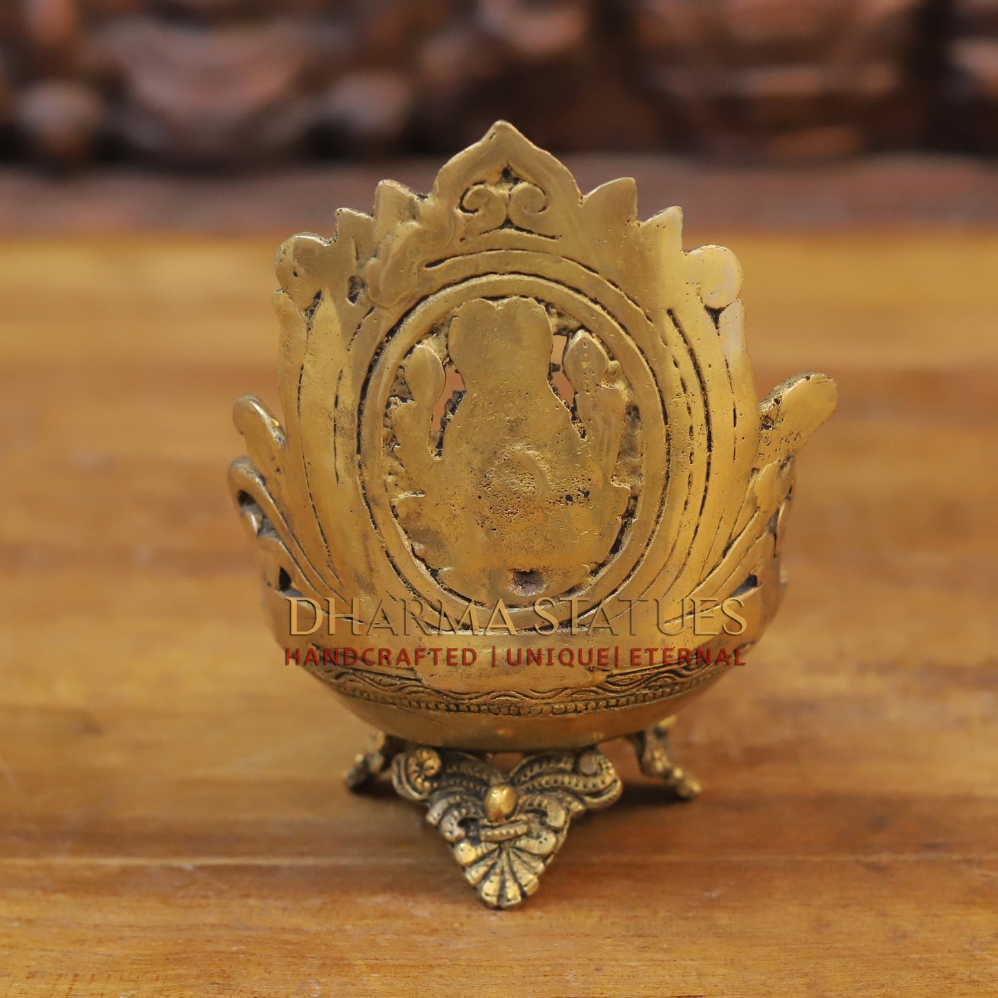 Brass Lakshmi Diya, Fine Golden Finish 7"