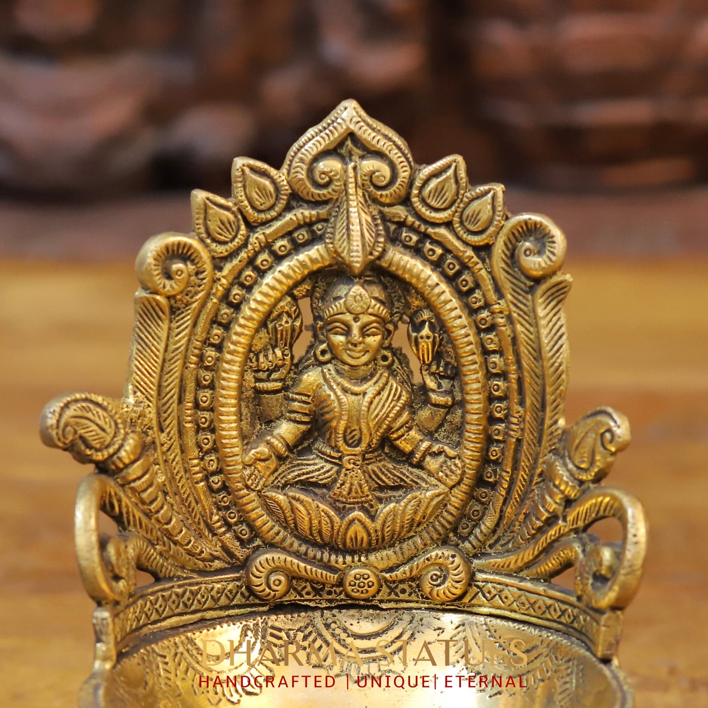 Brass Lakshmi and Ganesh Diya, Fine Golden Finish 7"