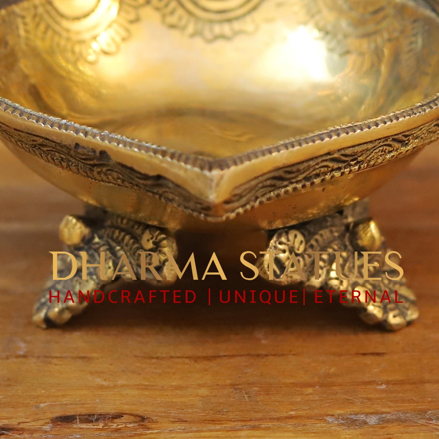 Brass Lakshmi and Ganesh Diya, Fine Golden Finish 7"