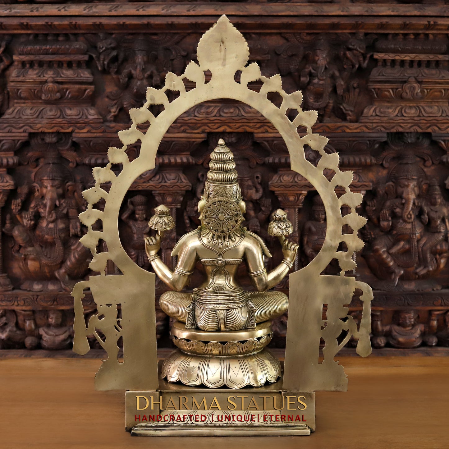 Brass Lakshmi seated with Frame, Golden Finish, 33"