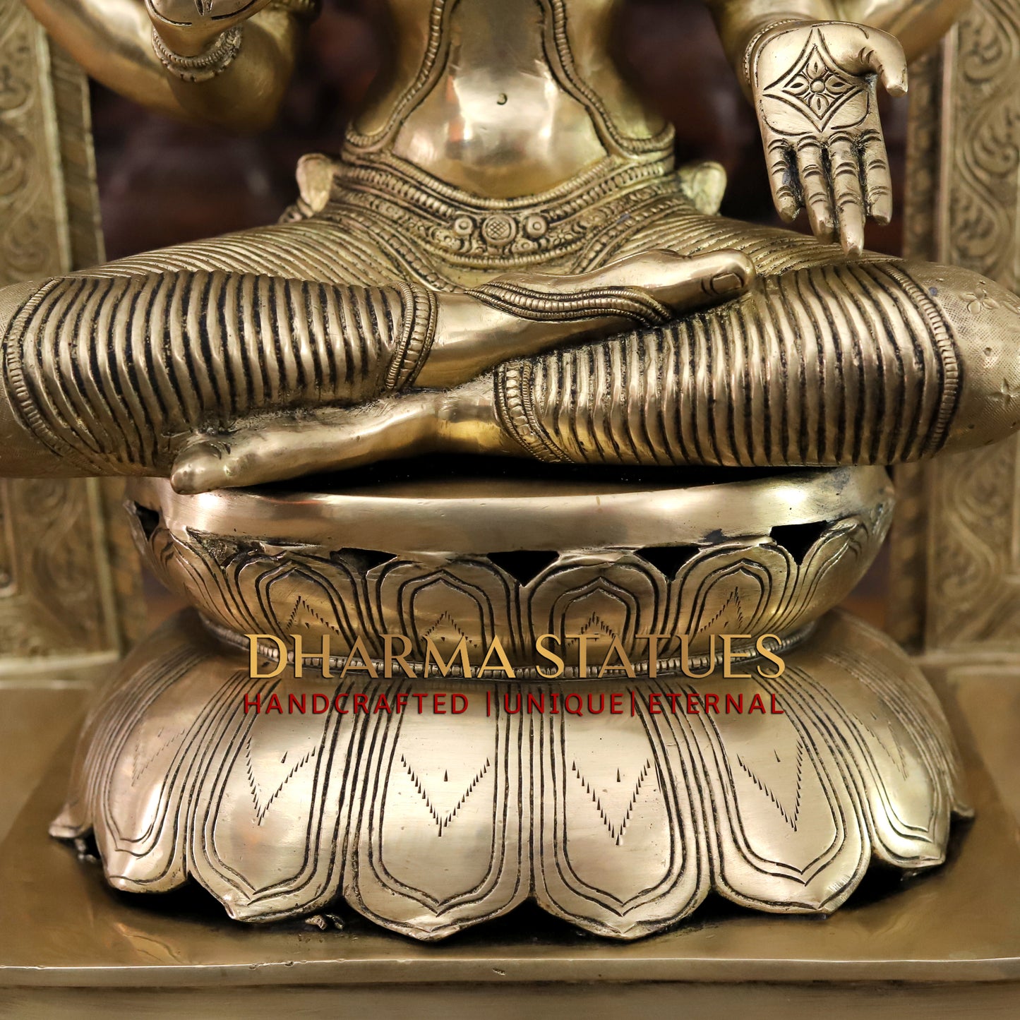Brass Lakshmi seated with Frame, Golden Finish, 33"