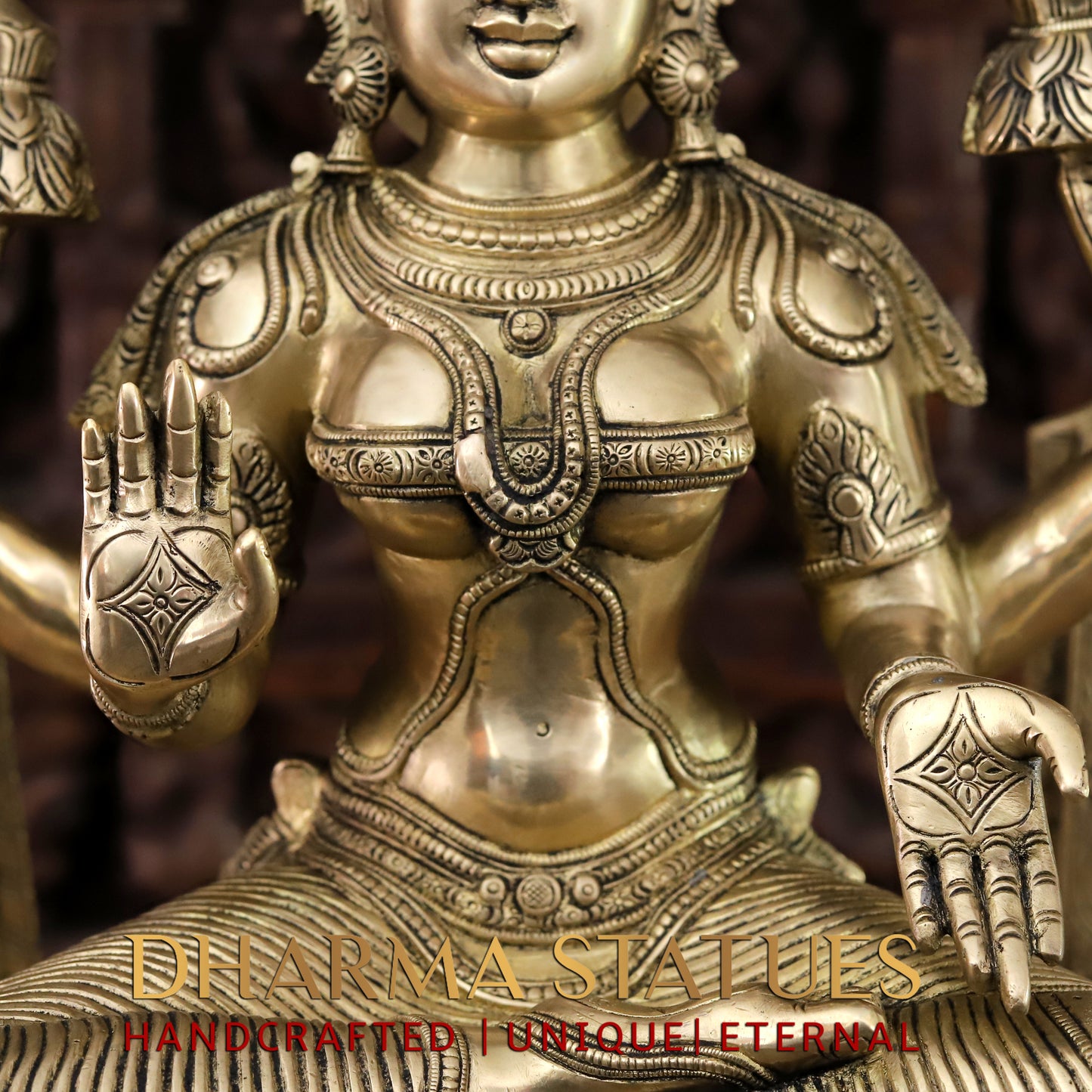 Brass Lakshmi seated with Frame, Golden Finish, 33"
