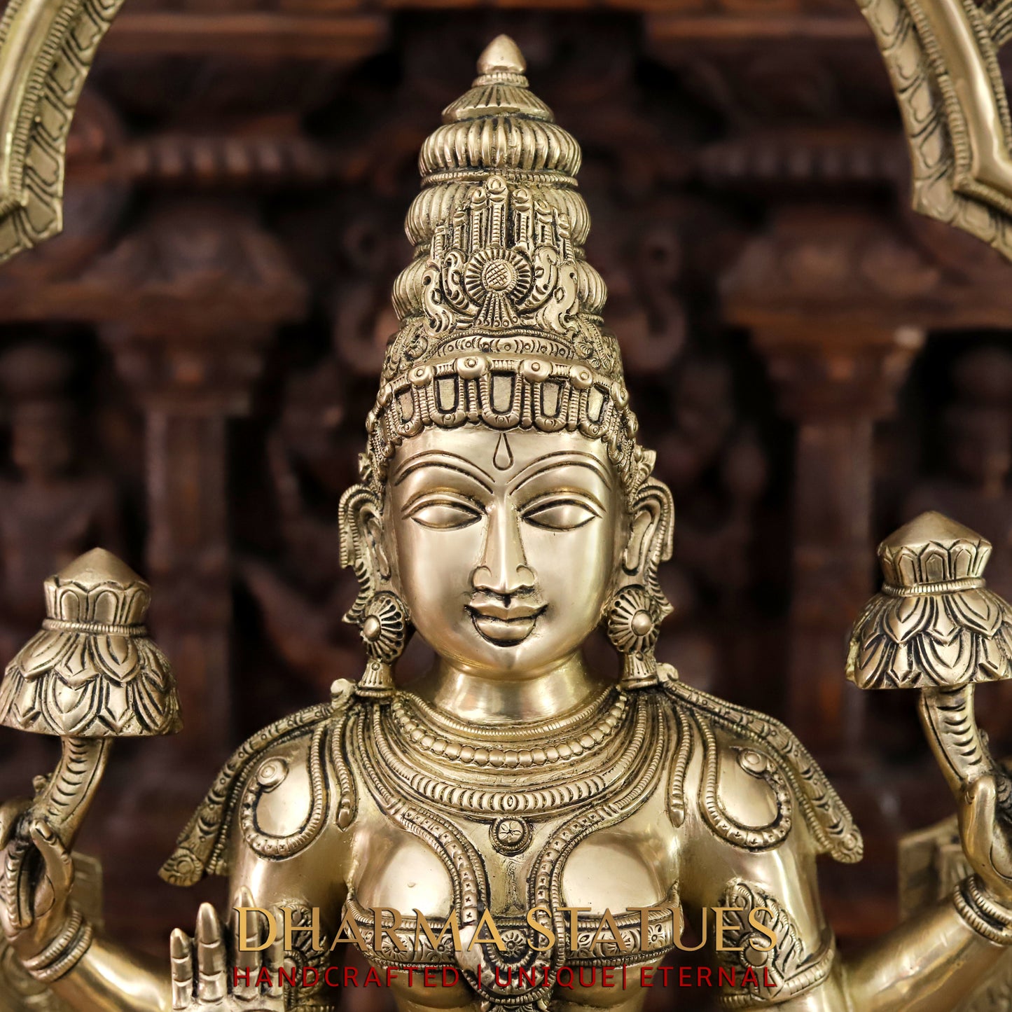 Brass Lakshmi seated with Frame, Golden Finish, 33"