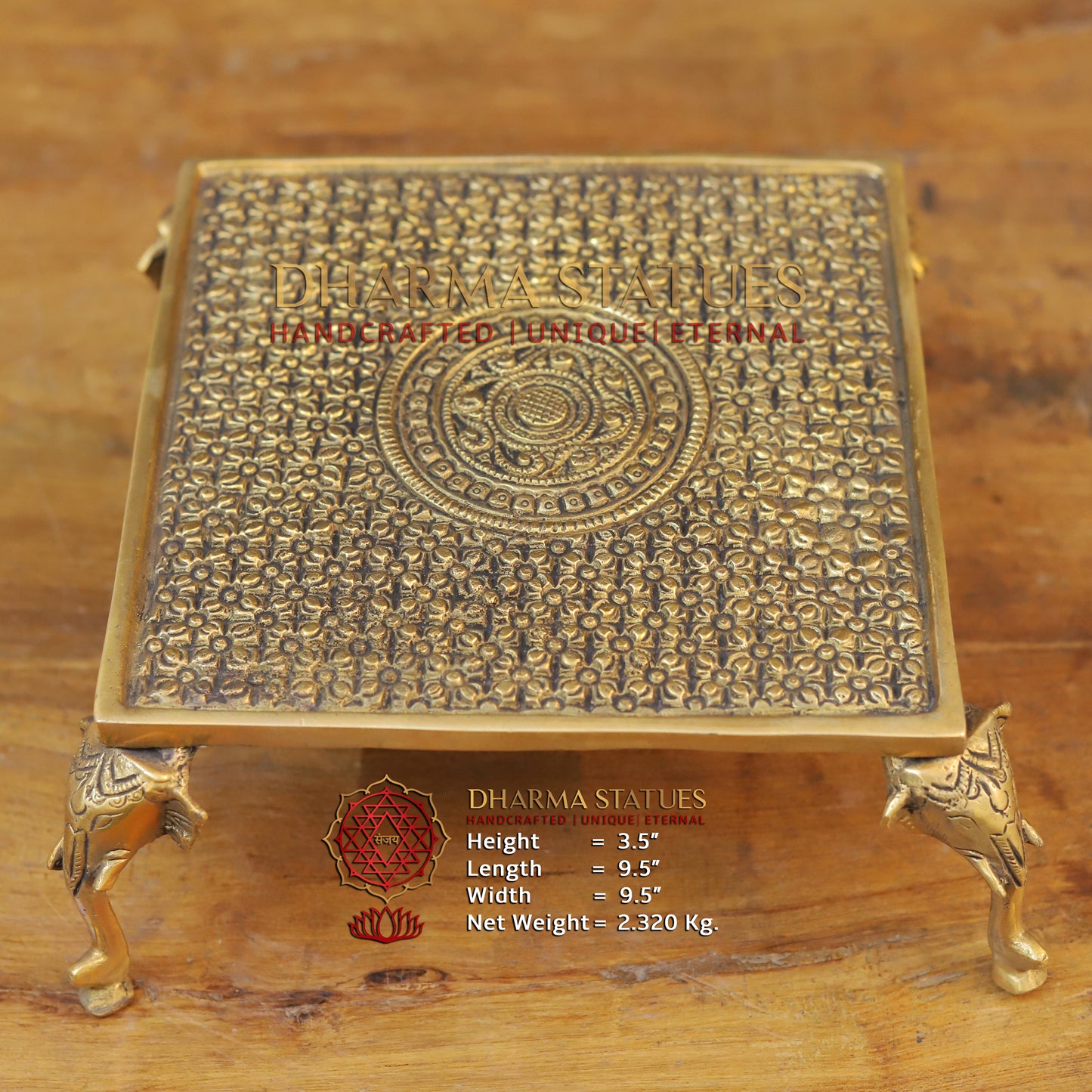 Brass Elephant Chowki, Fine Golden Finish 3.5"