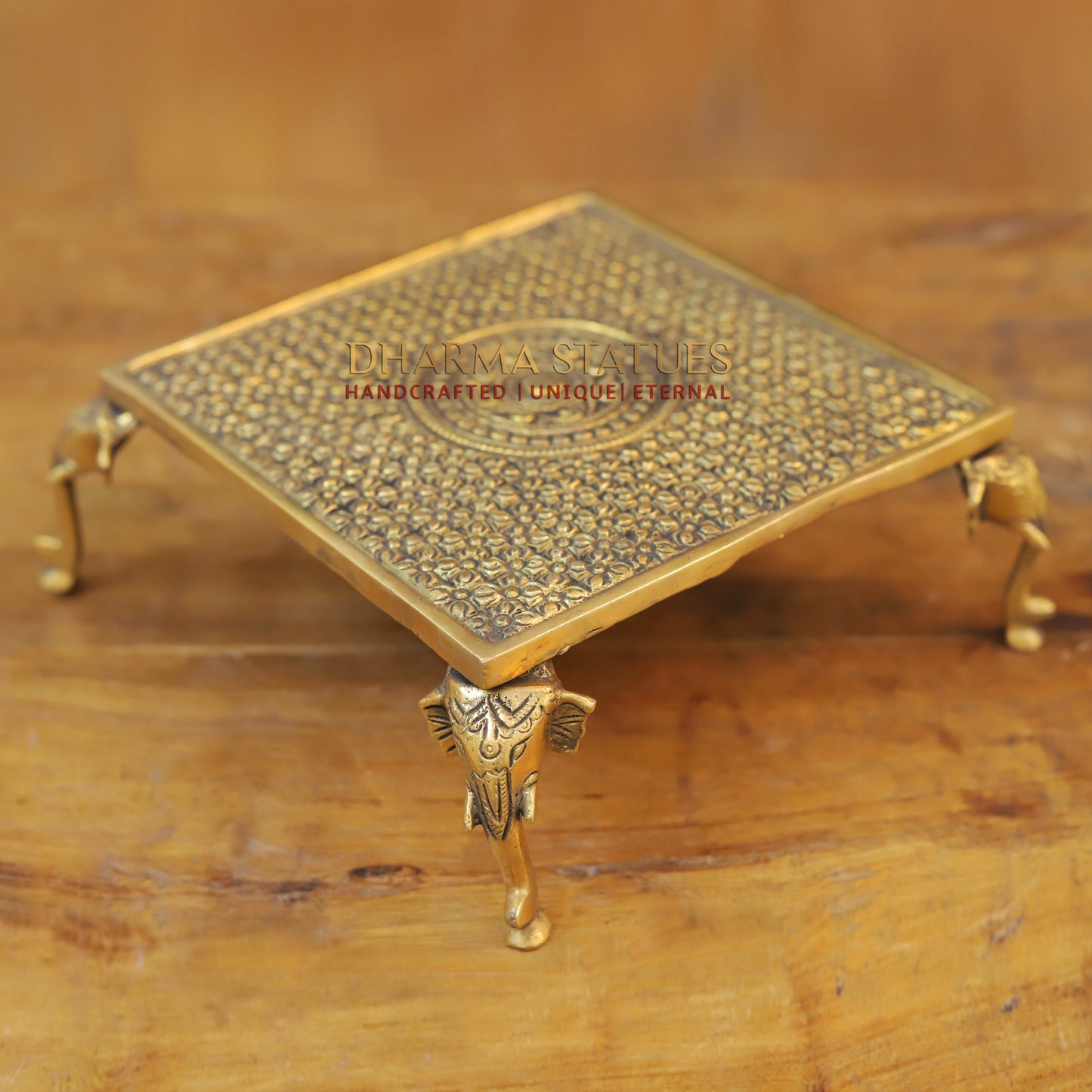 Brass Elephant Chowki, Fine Golden Finish 3.5"