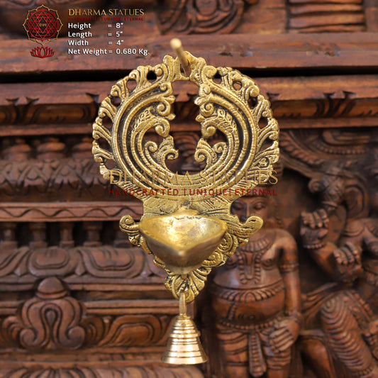 Brass Designer Wall Hanging Diya, Fine Golden Finish 8"