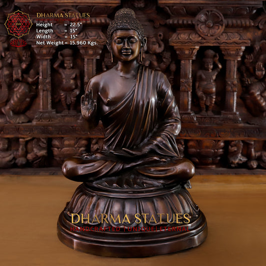 Brass Buddha seated in Blessing Posture, Copper Finish, 22.5"