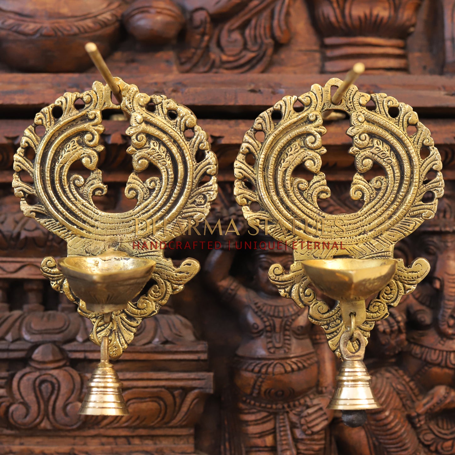 Brass Designer Wall Hanging Diya, Fine Golden Finish 8"