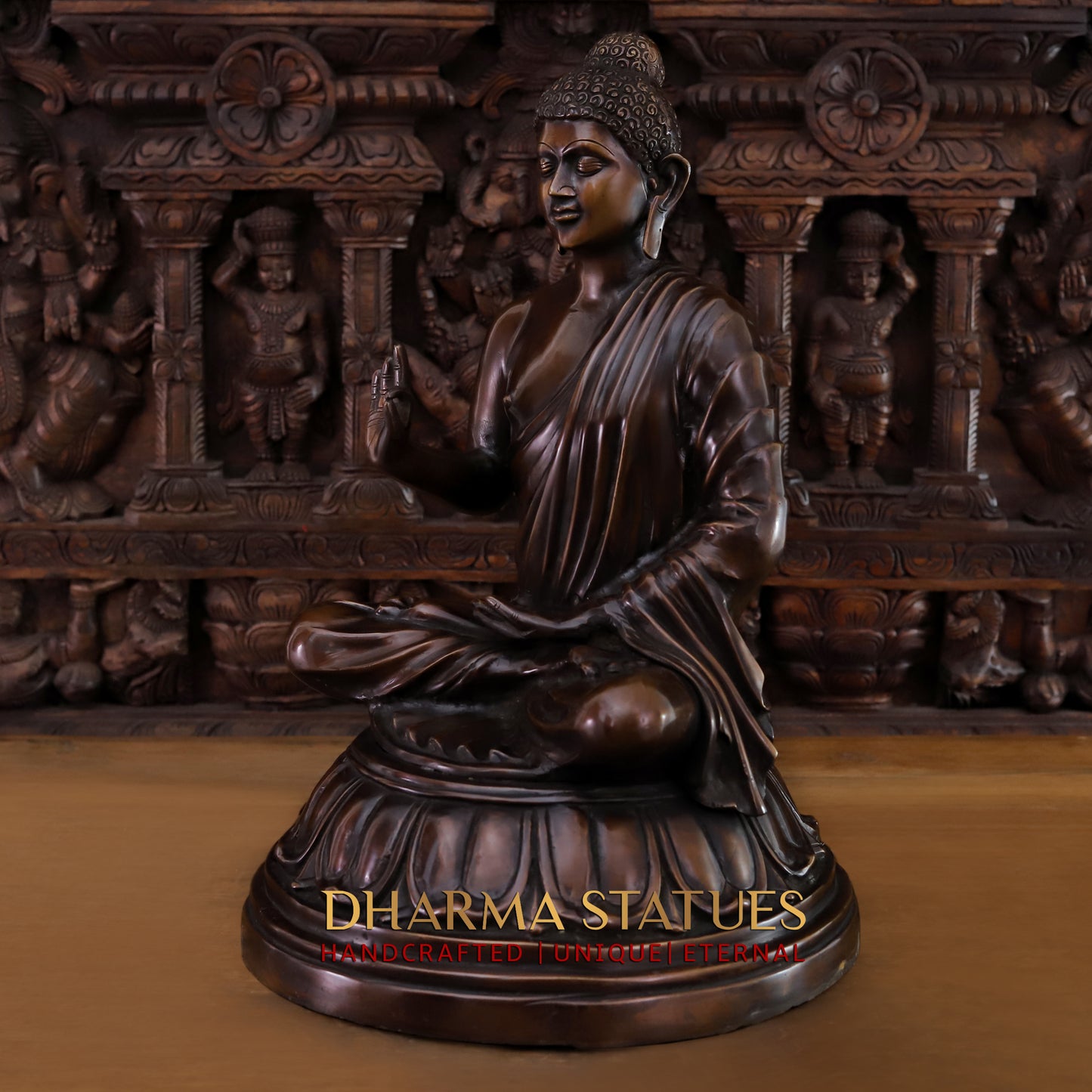 Brass Buddha seated in Blessing Posture, Copper Finish, 22.5"