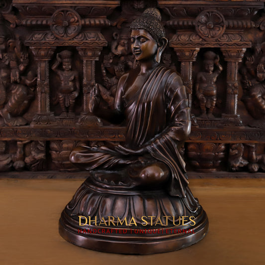 Brass Buddha seated in Blessing Posture, Copper Finish, 22.5"