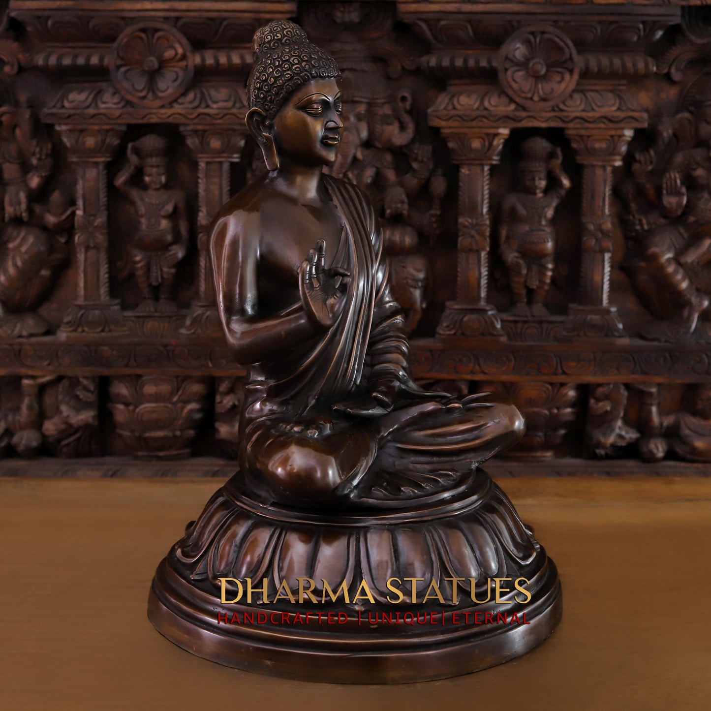 Brass Buddha seated in Blessing Posture, Copper Finish, 22.5"