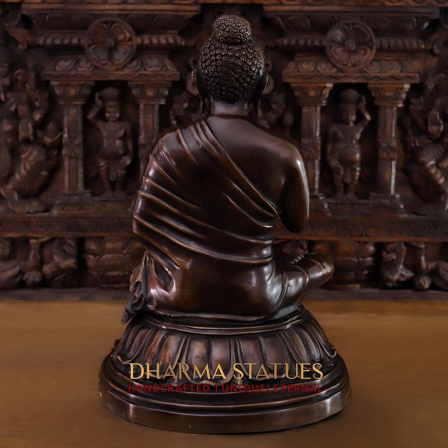 Brass Buddha seated in Blessing Posture, Copper Finish, 22.5"