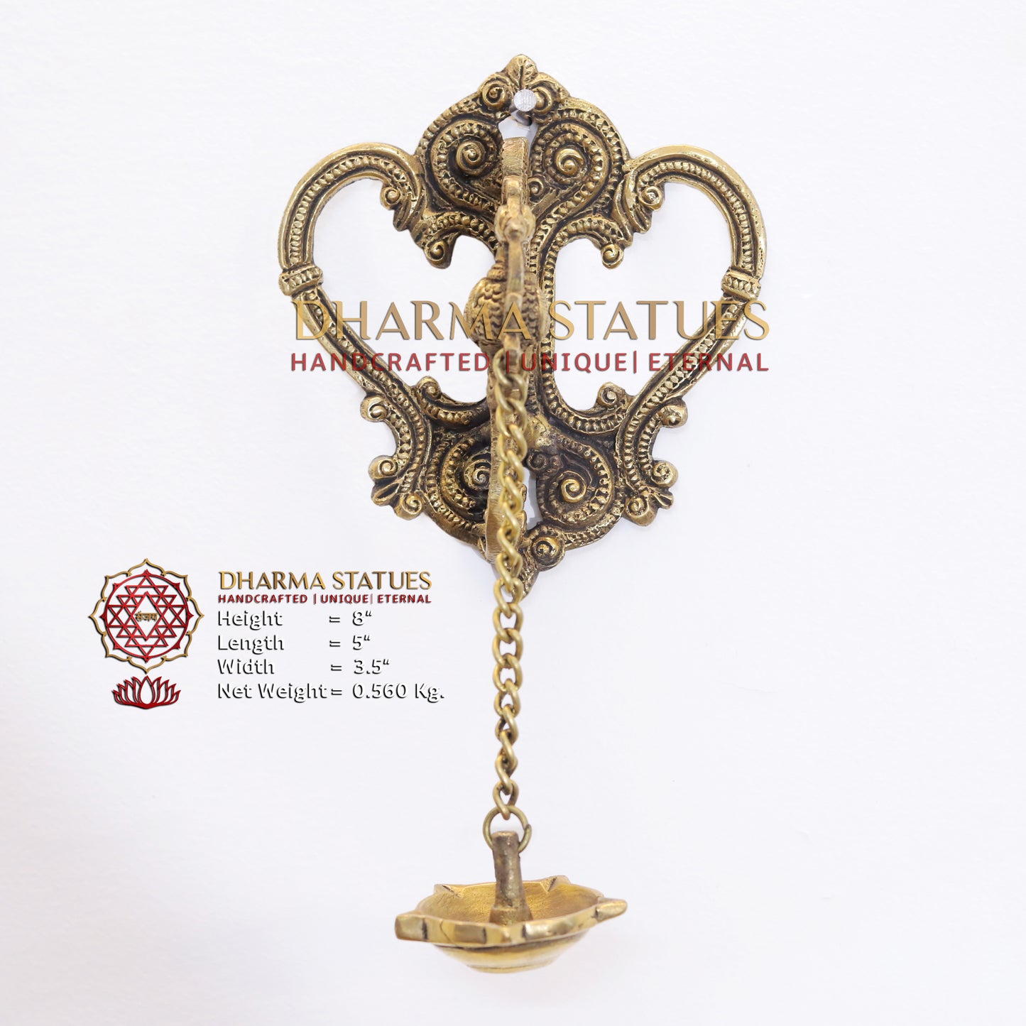 Brass Peacock Wall Hanging, Diya, Fine Golden Finish 8"