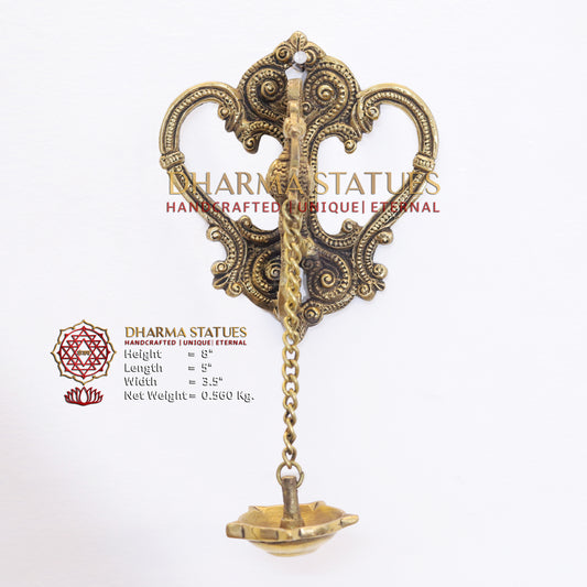 Brass Peacock Wall Hanging, Diya, Fine Golden Finish 8"