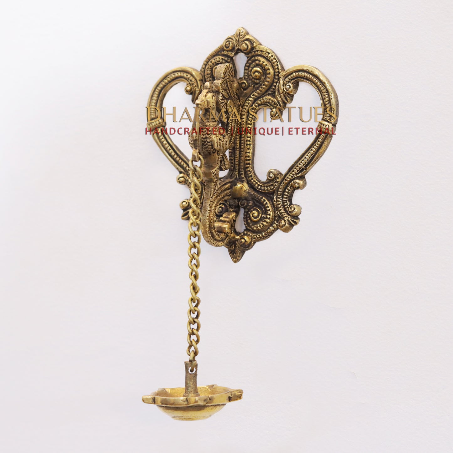 Brass Peacock Wall Hanging, Diya, Fine Golden Finish 8"