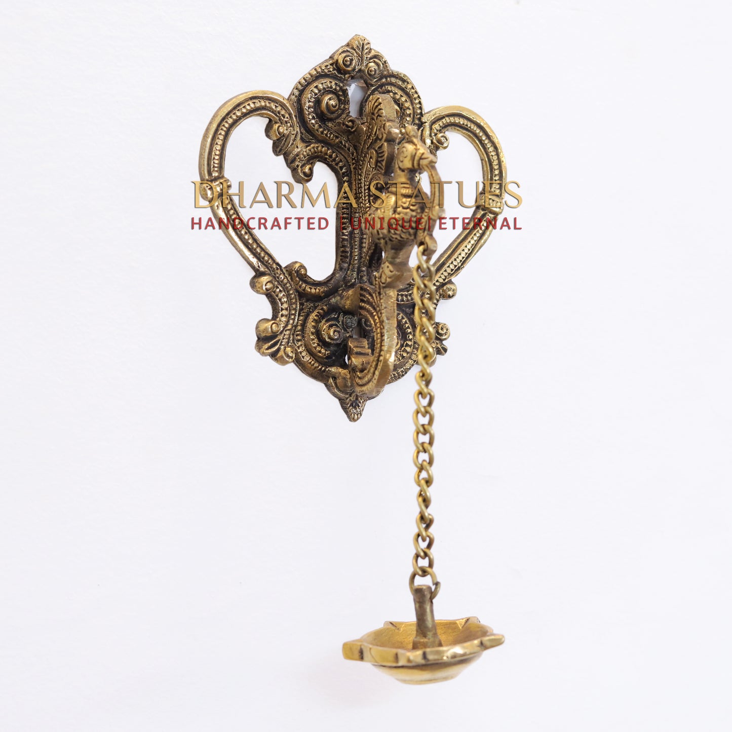 Brass Peacock Wall Hanging, Diya, Fine Golden Finish 8"