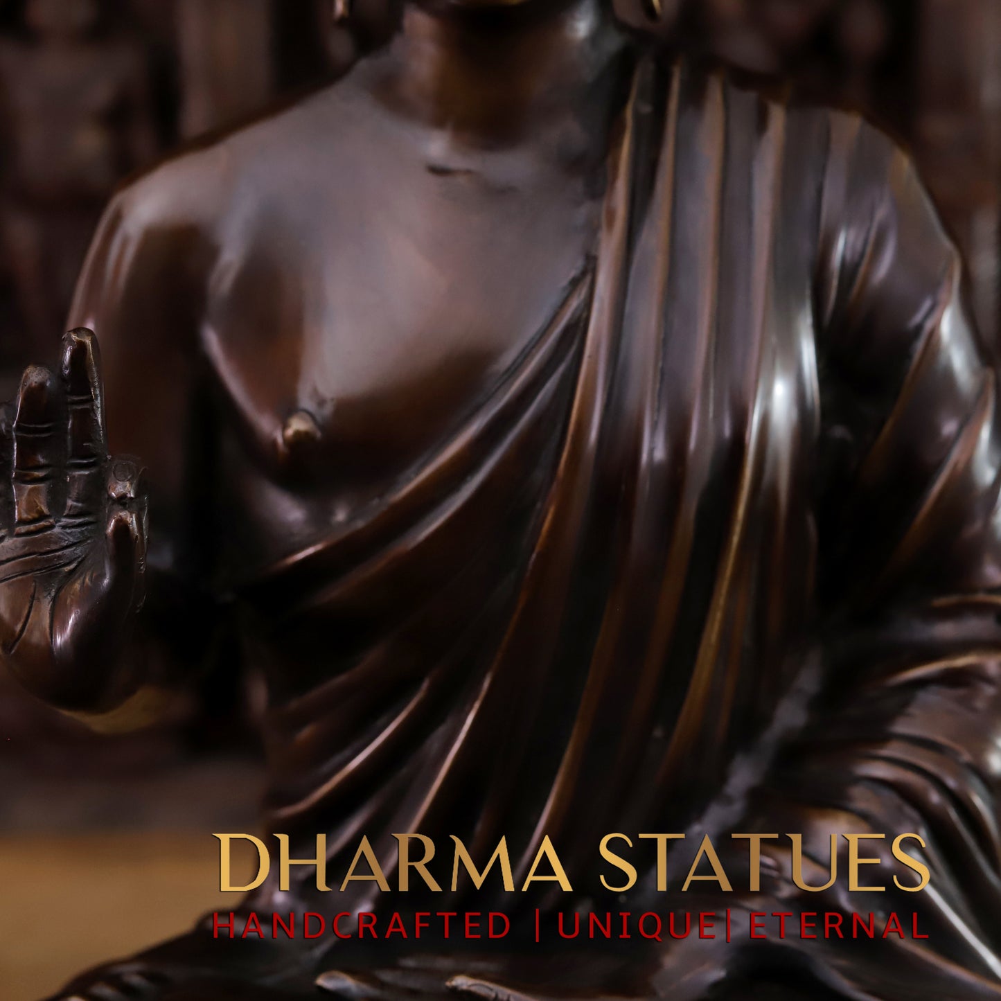 Brass Buddha seated in Blessing Posture, Copper Finish, 22.5"