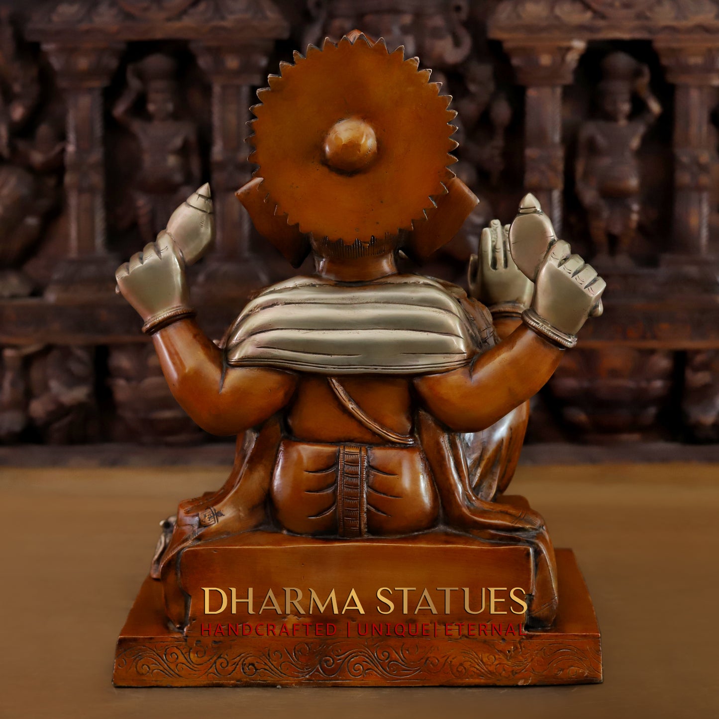 Brass Ganesh seated in Blessing Posture, Copper & Golden Finish, 16"