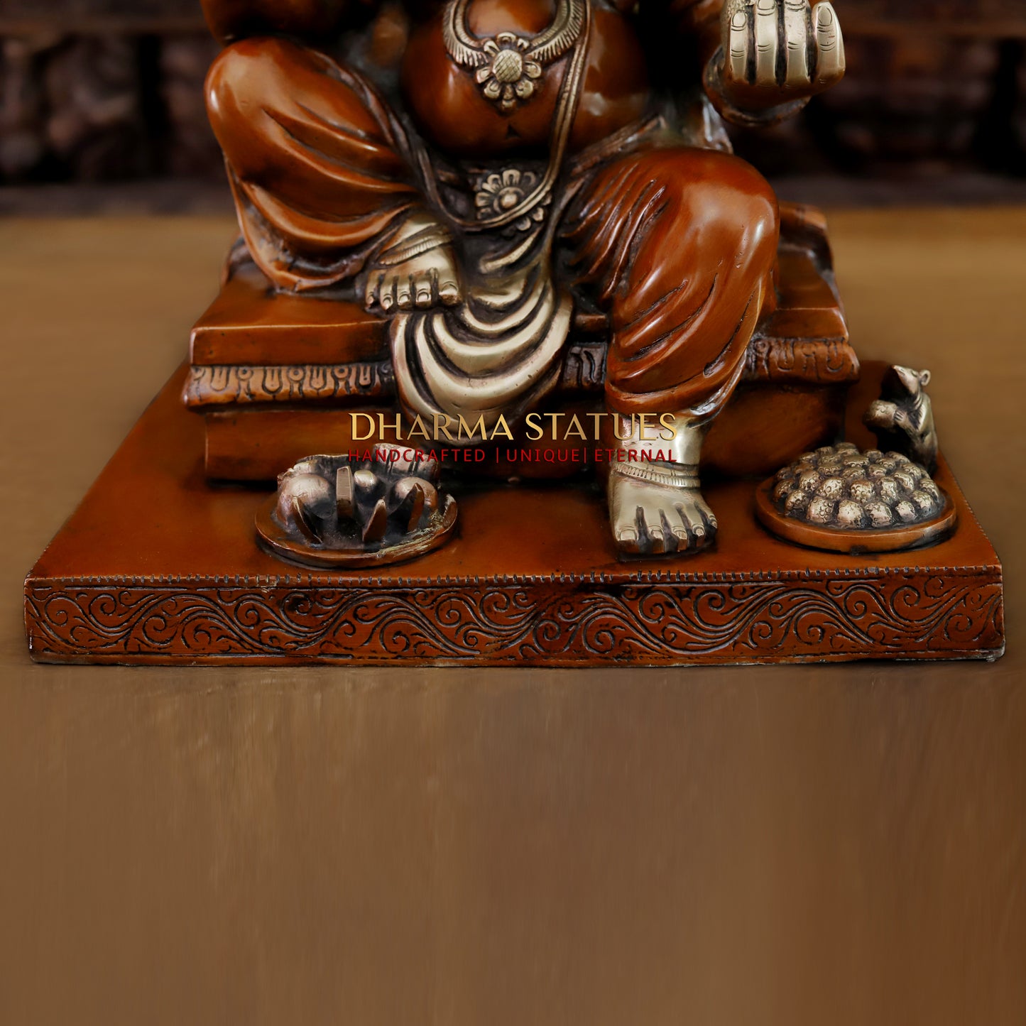 Brass Ganesh seated in Blessing Posture, Copper & Golden Finish, 16"