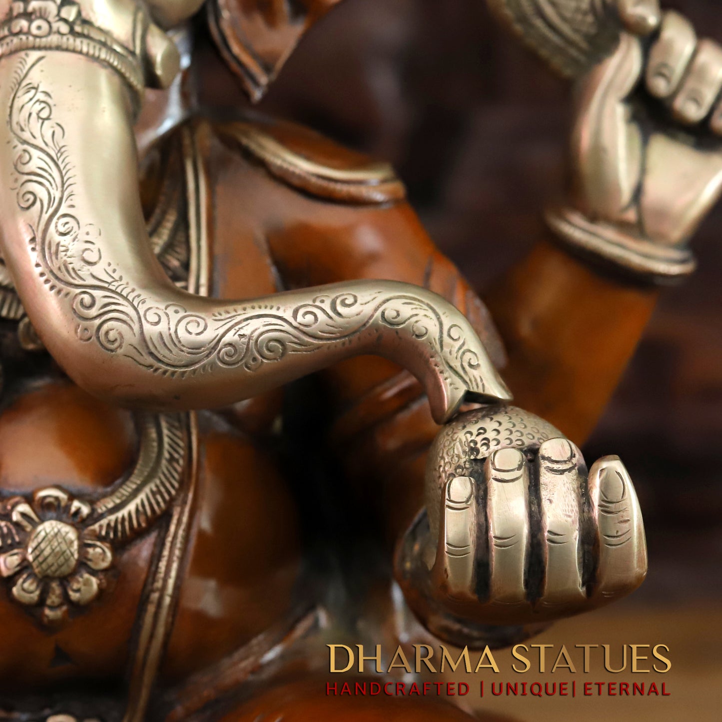 Brass Ganesh seated in Blessing Posture, Copper & Golden Finish, 16"