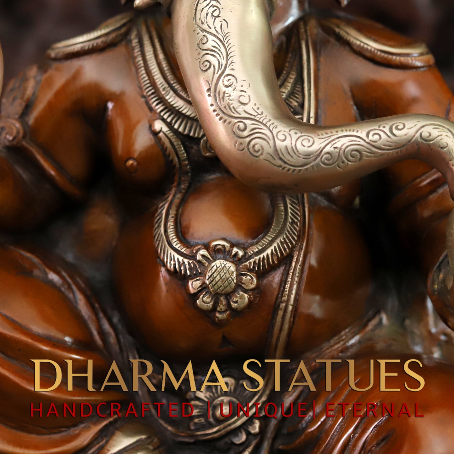 Brass Ganesh seated in Blessing Posture, Copper & Golden Finish, 16"