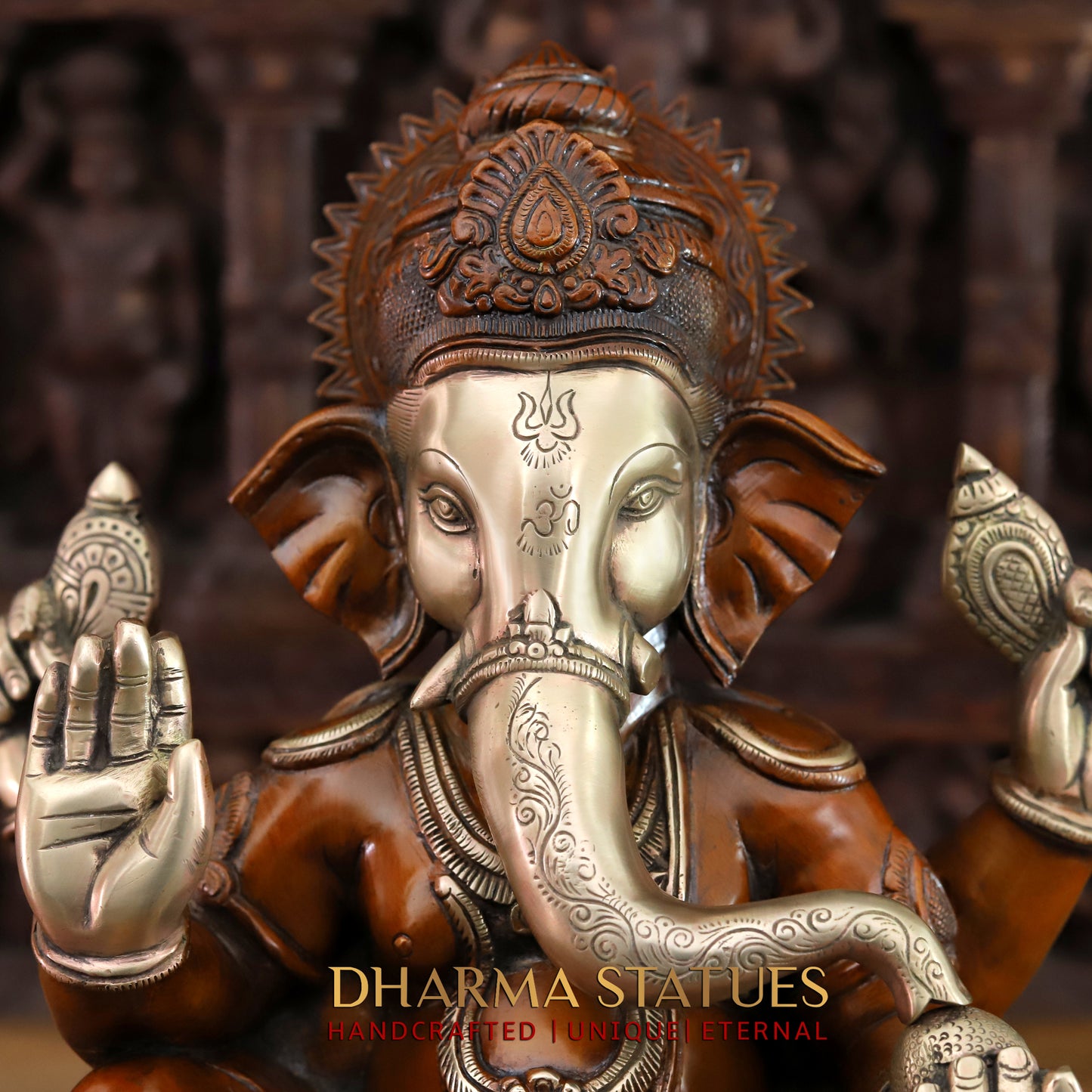 Brass Ganesh seated in Blessing Posture, Copper & Golden Finish, 16"