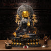 Brass Tara Statue, Sitting on a Throne, Black Patina & Golden Finish 32"