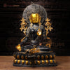 Brass Tara Statue, Sitting on a Throne, Black Patina & Golden Finish 32"