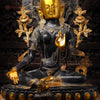 Brass Tara Statue, Sitting on a Throne, Black Patina & Golden Finish 32"