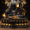 Brass Tara Statue, Sitting on a Throne, Black Patina & Golden Finish 32"