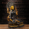 Brass Tara Statue, Sitting on a Throne, Black Patina & Golden Finish 32"