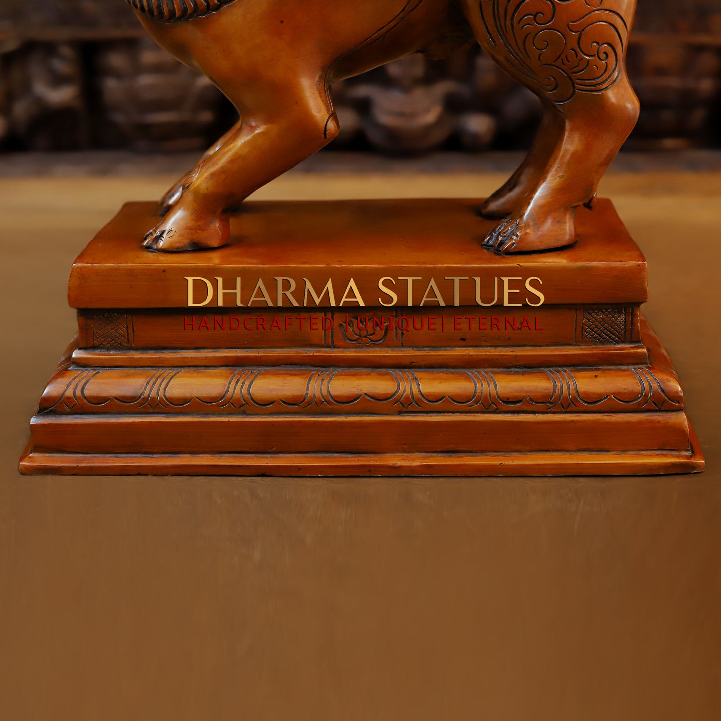 Brass Pushkala Panchmukhi Vinayaka (5 Face Ganesh) Seated on a Lion, Cherry & Copper Blended Finish, 24"